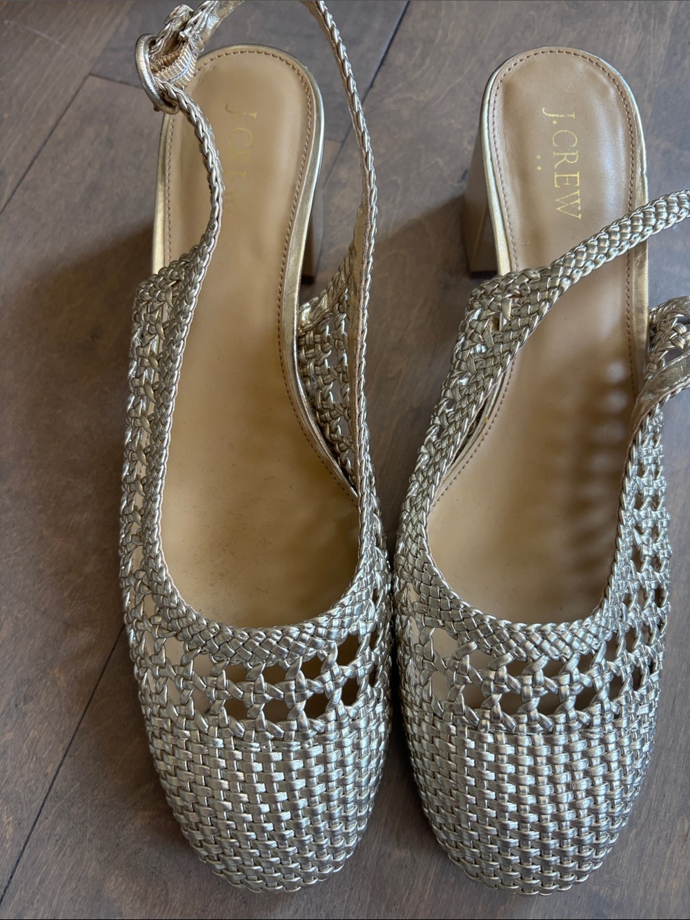 J. Crew gold Woven Slingback Block Heels